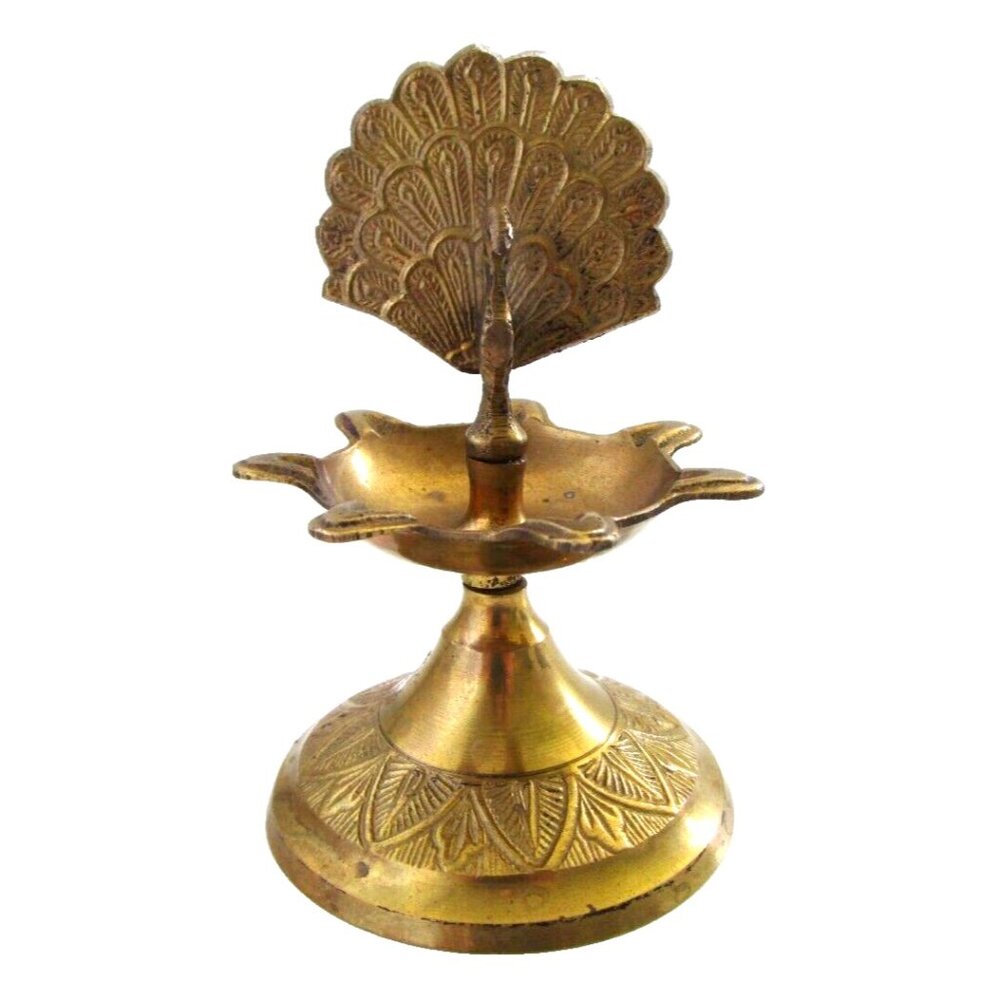 Vintage Brass Peacock Bird Shape Religious Wick Oil Lamp - Diya Aarti Home Décor